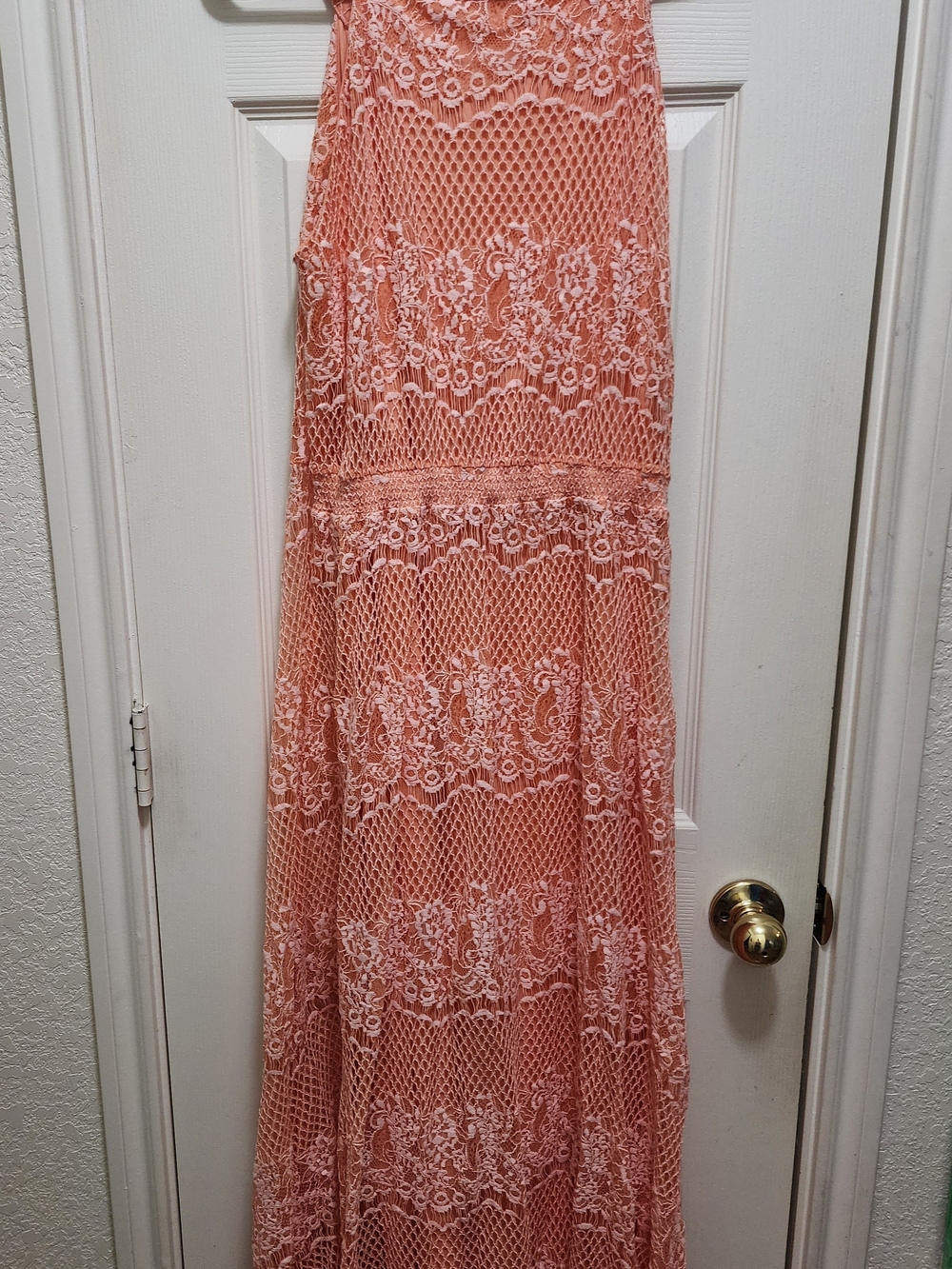 Reba Peach Lace Overlay Maxi Dress Size Medium Boho Sleeveless - Picture 5 of 12
